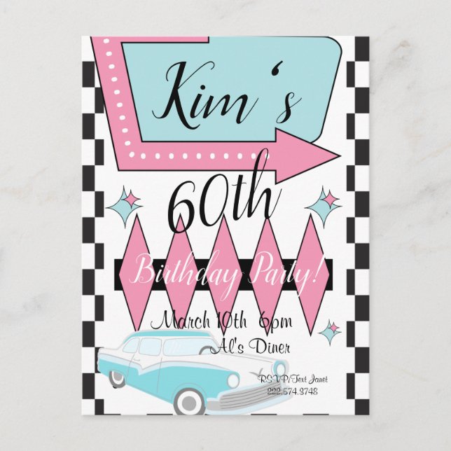 Carte Postale Anniversaire Rétro des Années 1950, Tout Âge, (Devant)