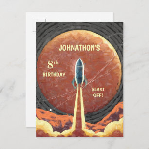 Carte Postale Anniversaire Rocket Ship Universe Planète Amusemen