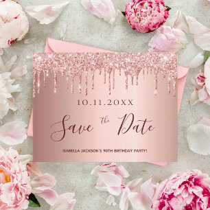 Carte Postale Anniversaire rose or parties scintillant enregistr