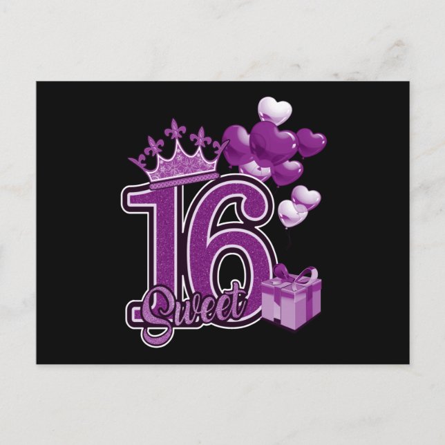 Carte Postale Anniversaire Sweet Sixteen Violet (Devant)