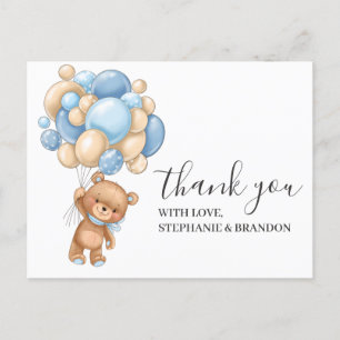 Carte Postale Anniversaire Teddy Bear Blue Boy Balloons Merci