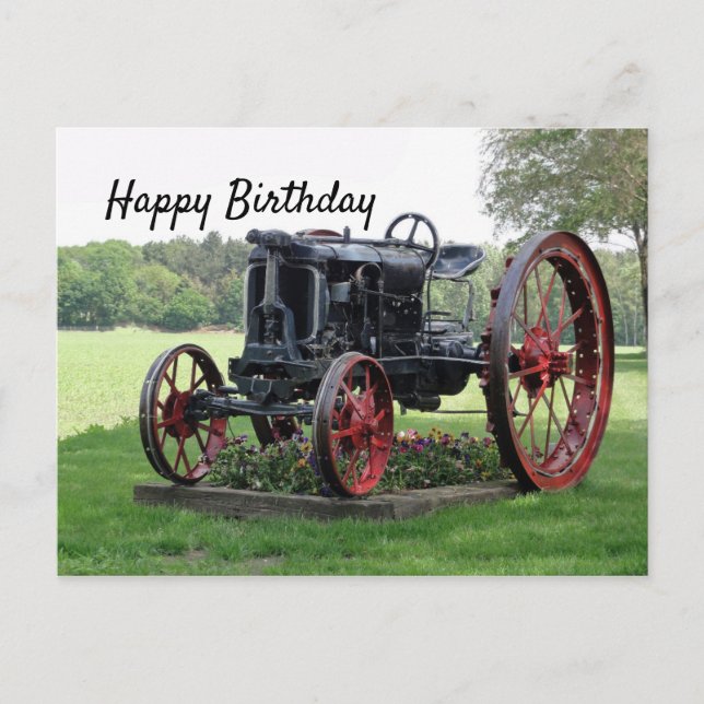 Carte Postale Anniversaire Tracteur Ancien (Devant)