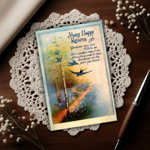 Carte Postale Anniversaire Vintage 1917 Hirondelles