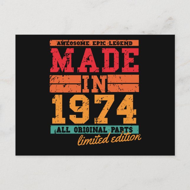 Carte Postale Anniversaire Vintage de 1974 (Devant)