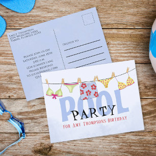 Carte Postale Anniversaire Whimsical Summer Pool Party Amusants
