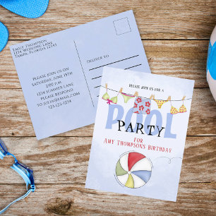 Carte Postale Anniversaire Whimsical Summer Pool Party Amusants