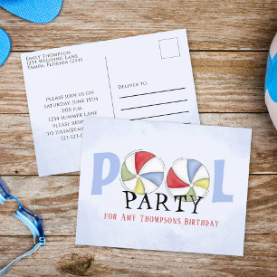Carte Postale Anniversaire Whimsical Summer Pool Party Beach Bal