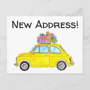 Carte Postale Annonce d'adresse jaune rétro Fiat 500