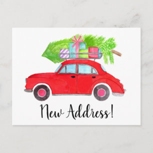 Carte Postale Annonce d'adresse Voiture avec sapin de Noël