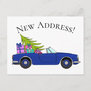 Carte Postale Annonce d'adresse Voiture bleue avec cadeaux de No
