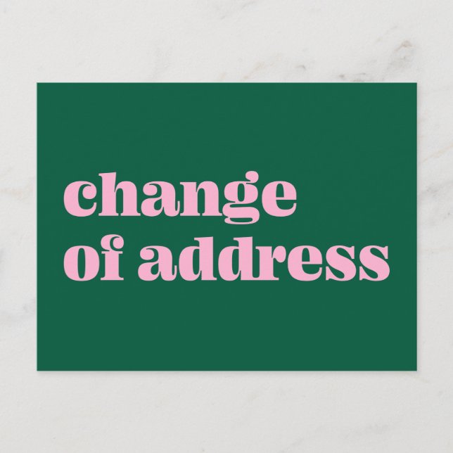 Carte Postale Annonce de changement d'adresse simple rose vert (Devant)