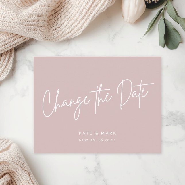 Carte Postale Annonce de changement de date rose moderne (Créateur téléchargé)