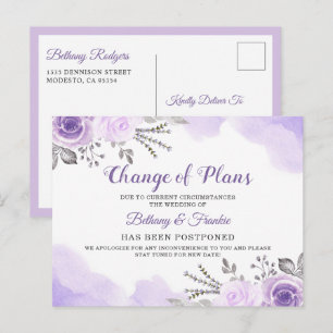 Carte Postale Annonce de Changement de Plans Chic Fleuris Violet