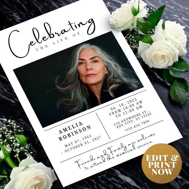 Carte Postale Annonce de décès Cérémonie à la mémoire avec photo (Créateur téléchargé)