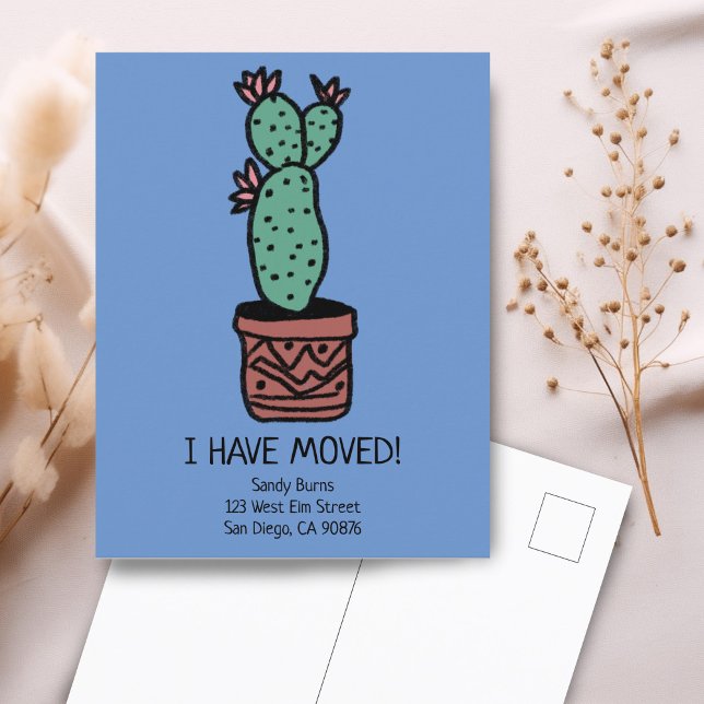 Carte Postale Annonce de déménagement à la nouvelle adresse Cact (New Home Address Moving Announcement Cactus Doodle Postcard
)
