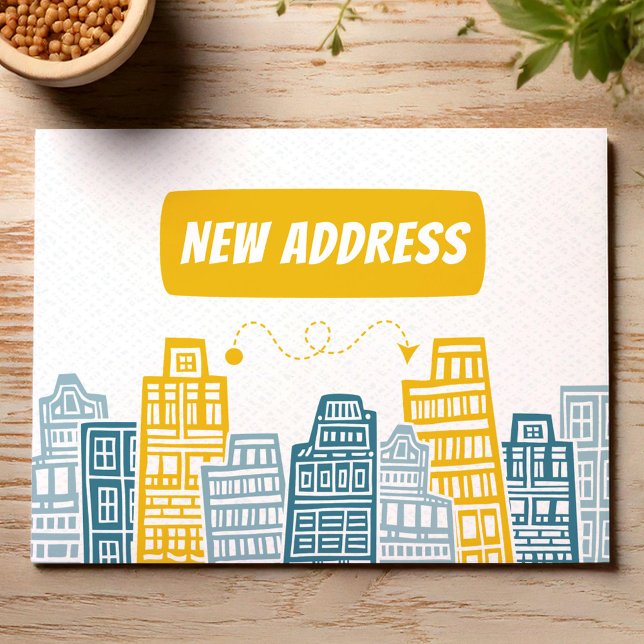 Carte Postale Annonce de déménagement avec des bâtiments jaunes (Créateur téléchargé)