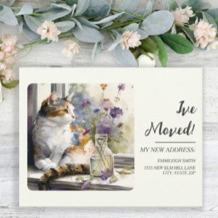 Carte Postale Annonce de déménagement Chat calico Fenêtre