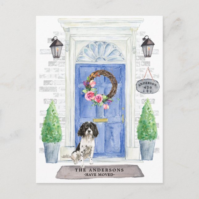 Carte Postale Annonce de déménagement d'English Springer Spaniel (Devant)