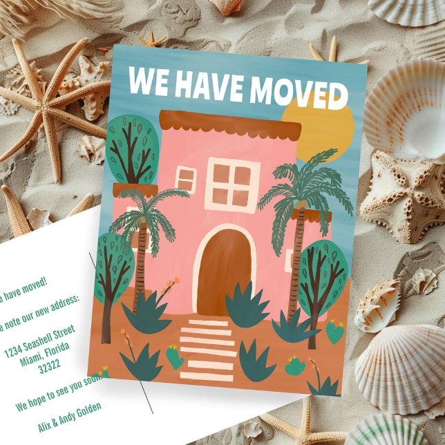 Carte Postale Annonce de déménagement Nouvelle adresse Maison Ro (Moving Announcement New Address Pink House CUSTOM Change of Address Postcard
)