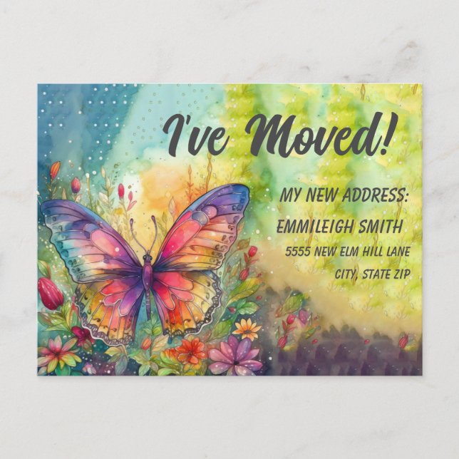 Carte Postale Annonce de déménagement Papillon Coloré (Devant)