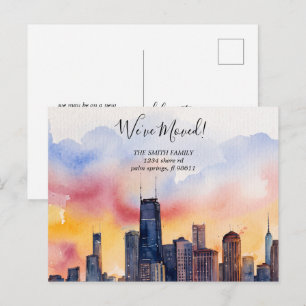 Carte Postale Annonce de déménagement sur la skyline de Chicago