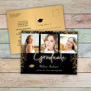 Carte Postale Annonce de diplômé avec ballon bleu marine et or