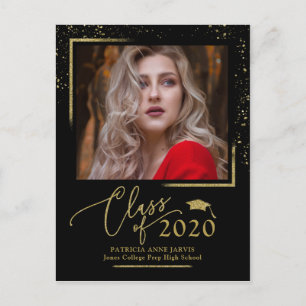 Carte Postale Annonce de diplômé de style chic Festive Gold Glit