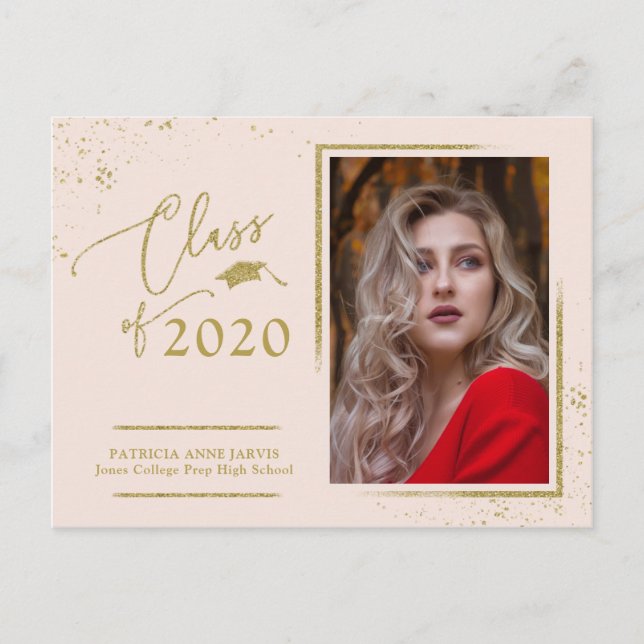 Carte Postale Annonce de diplômé en écriture chic Festive Paille (Devant)