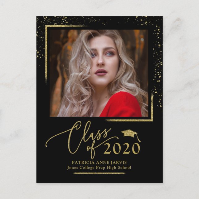 Carte Postale Annonce de diplômé en écriture chic Festive Paille (Devant)