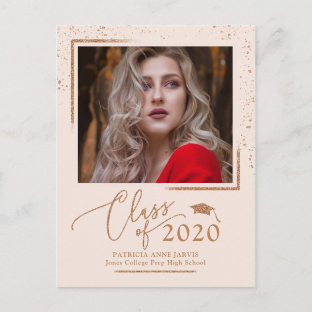 Carte Postale Annonce de diplômé en écriture chic rose gold pail (Devant)