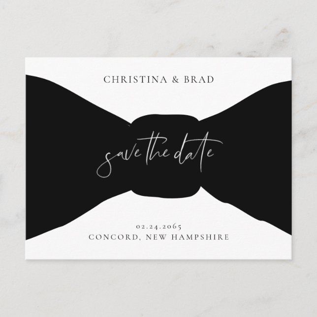 Carte Postale Annonce de Faire-Part de Mariage Noir et Blanc ave (Devant)