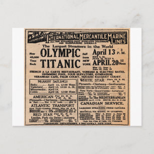 Carte Postale Annonce de journal Titanic
