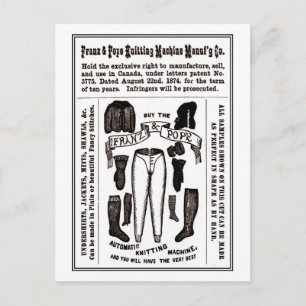 Carte Postale annonce de machine à tricoter antique victorienne