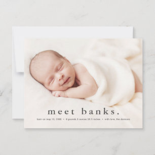 Carte Postale Annonce de naissance avec nom moderne de bébé sur
