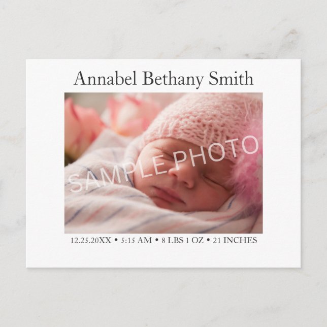 Carte Postale Annonce de naissance avec photo de bébé (Devant)