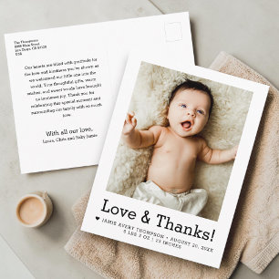Carte Postale Annonce de naissance avec photo de bébé Love and T
