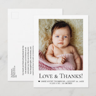 Carte Postale Annonce de naissance avec photo de bébé Love & Tha