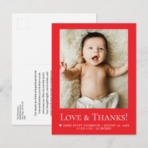Carte Postale Annonce de naissance bébé photo Amour et Merci Rou