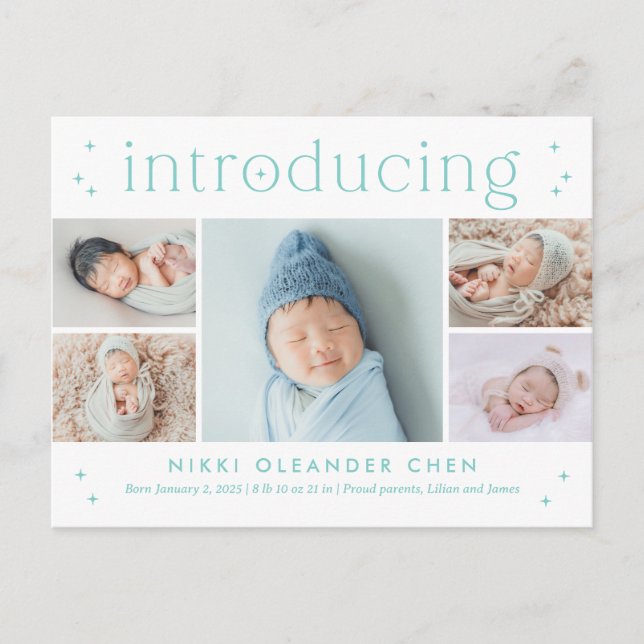 Carte Postale Annonce de naissance couleur modifiable Temps magi (Devant)