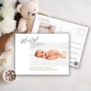 Carte Postale Annonce de naissance minimaliste Hello World 