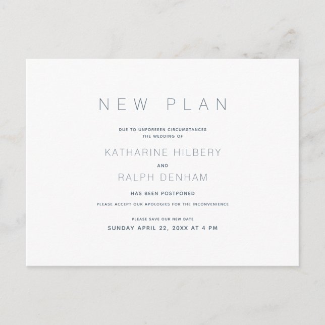 Carte Postale Annonce de nouveau plan de mariage blanc et marine (Devant)