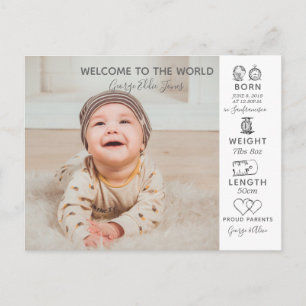 Carte Postale annonce de photographe bébé bienvenue au monde nou