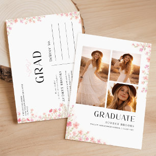 Carte Postale Annonce de remise de diplôme avec un nœud de fleur