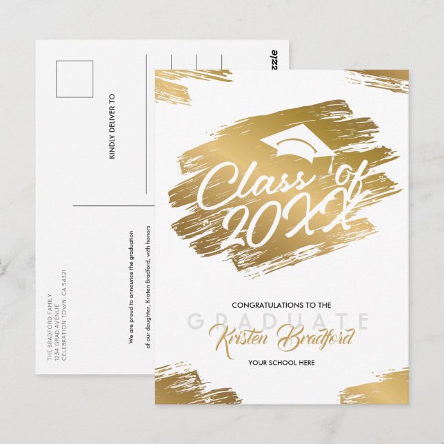 Carte Postale Annonce de remise de diplôme blanche avec trait do (Devant / Derrière)
