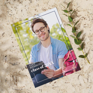 Carte Postale Annonce de remise de diplôme minimaliste bleu fonc