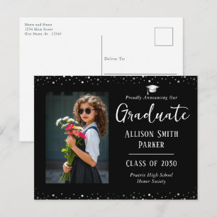 Carte Postale Annonce de remise de diplôme Photo noir et argent