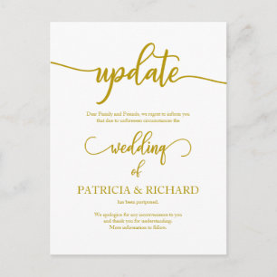 Carte Postale Annonce de report de date de mariage élégant or