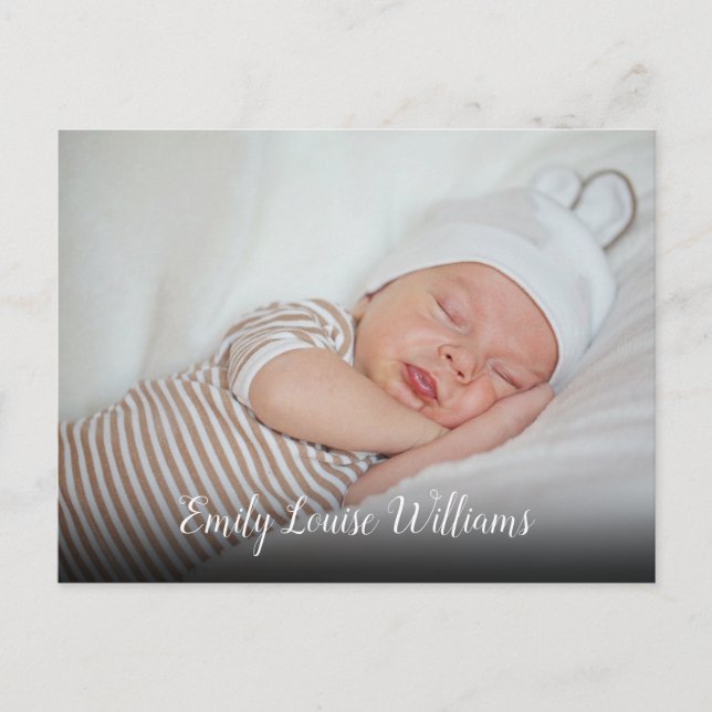 Carte Postale Annonce de script de photo de bébé simple (Devant)