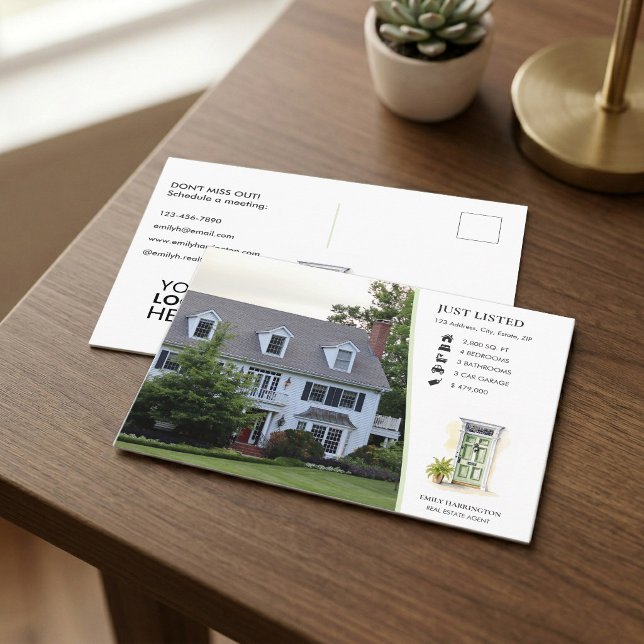 Carte Postale Annonce de tableau aquarelle de porte verte Agent  (Créateur téléchargé)