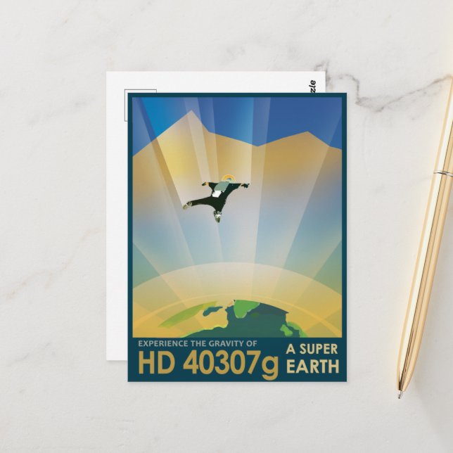 Carte Postale Annonce de voyage Sci-Fi, Planet HD 40307g (Devant/Arrière en situation)
